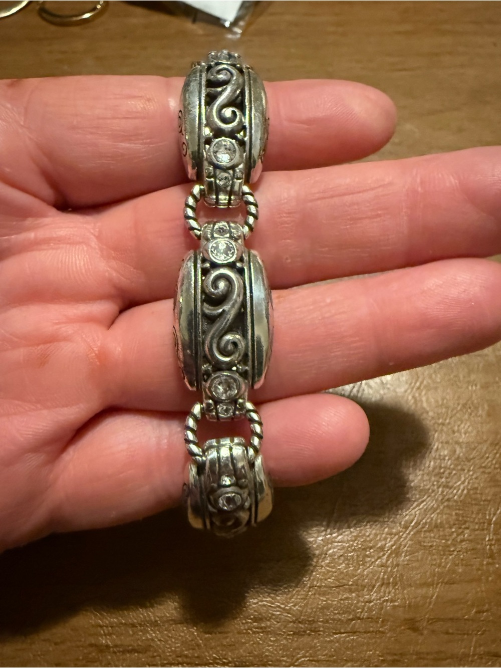 Brighton Bibi Love bracelet featuring a scroll design and crystals.